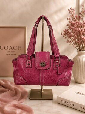 Vintage Coach Hamptons Leather Carryall Satchel Bag F13961 Fuchsia Pink